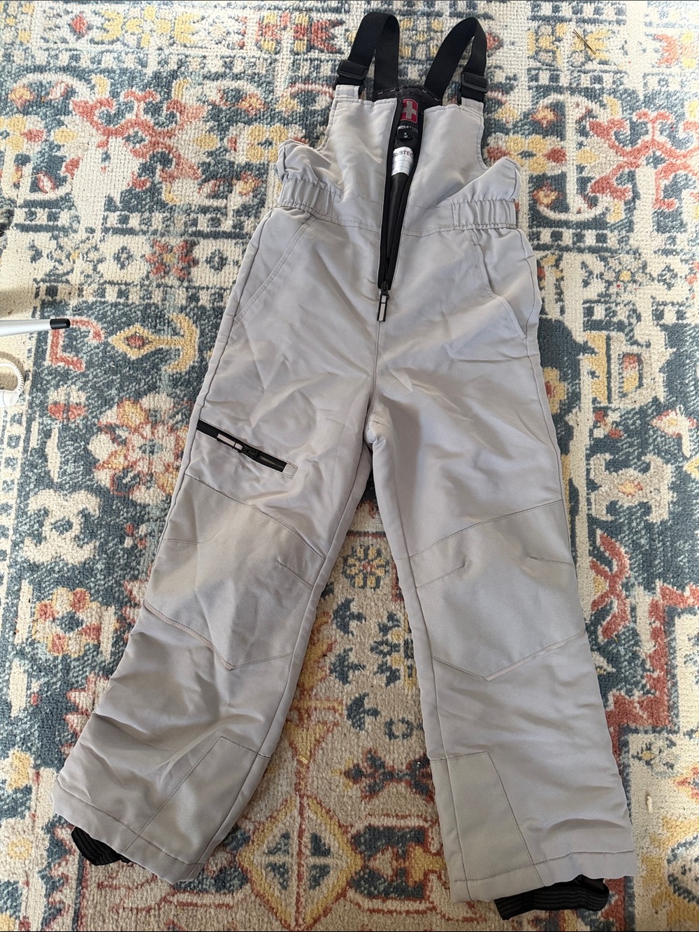 Kids Light Gray Insulated Snow Bib Pants with Adjustable Suspenders